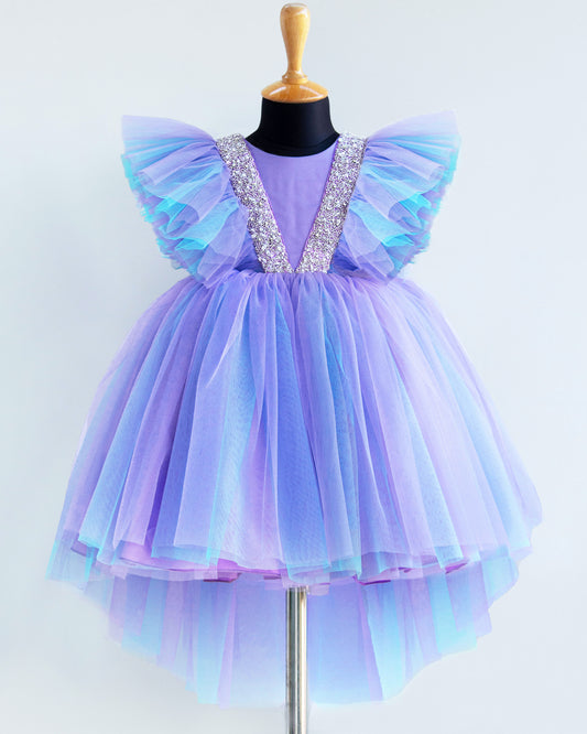 Sky blue lavender premium birthday frock front view baby girl – Stanwells Kids