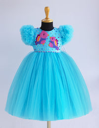 Sky Blue Shade Bird Applique Handwork Partywear Birthday Gown
