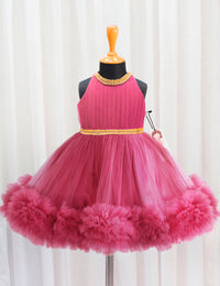 Blush Pink Pleated Halter Neck Ruffled Birthday Frock for Baby Girl – Stanwells Kids
