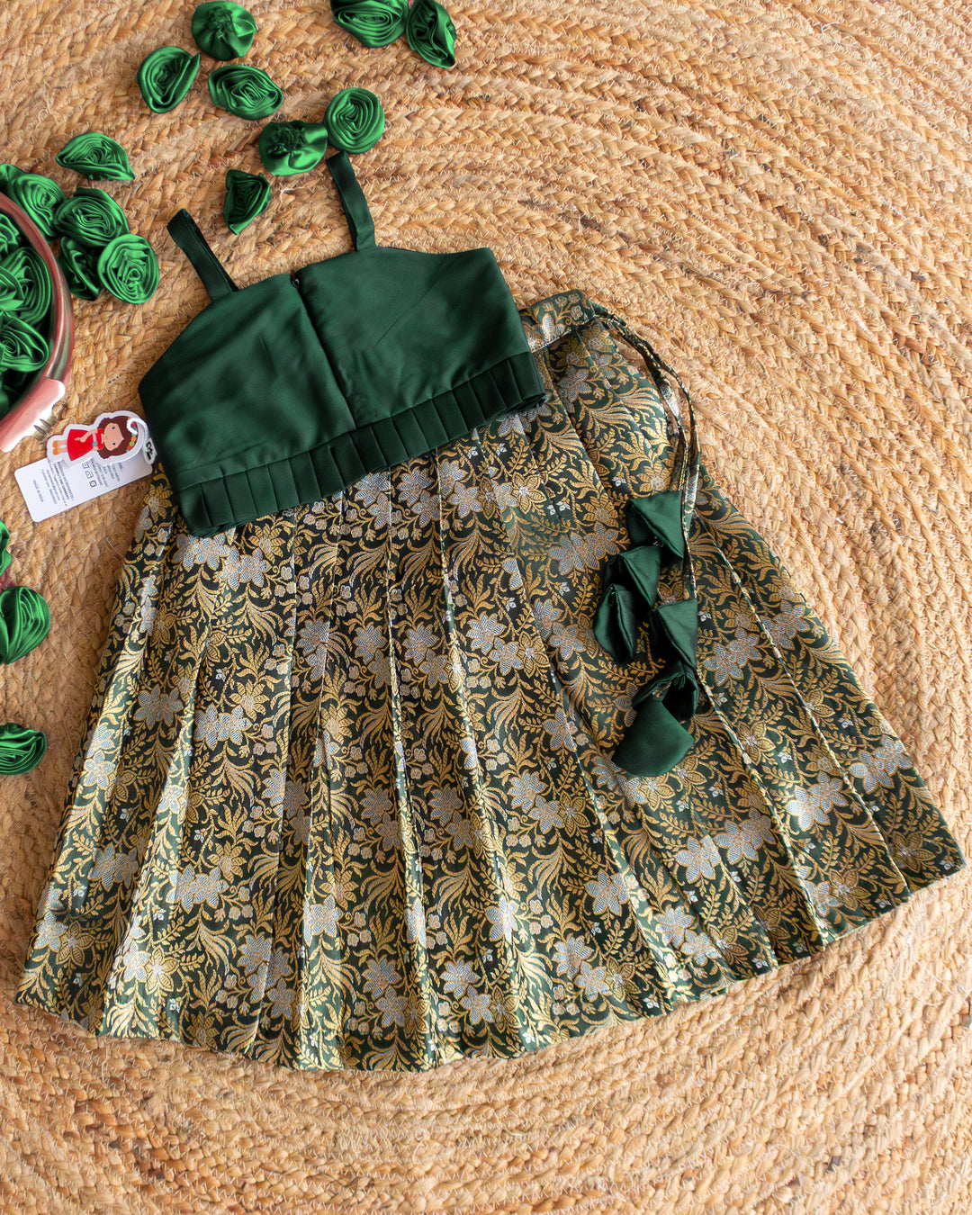 Bottle Green Lehenga Choli for Girls Banarasi Silk Dress Stanwells Kids Bottle Green Lehenga Choli for Girls Banarasi Silk Dress Stanwells Kids