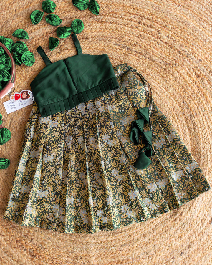 Stanwells Kids bottle green lehenga choli for girls Banarasi silk ethnic dress