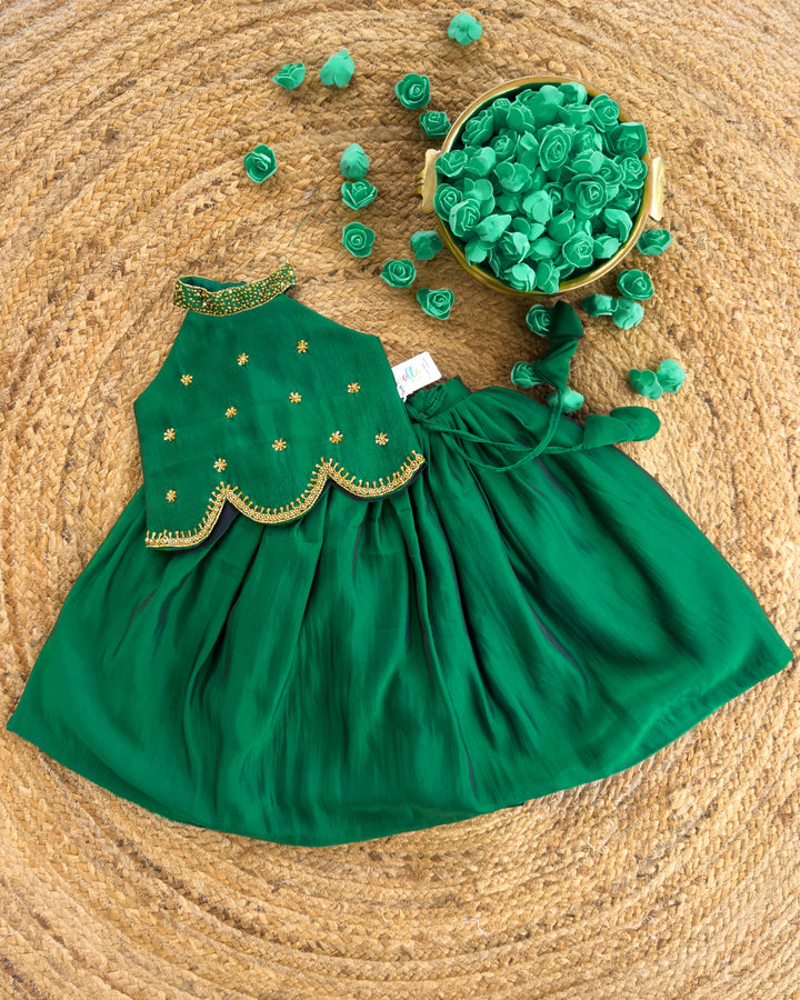 Stanwells Kids bottle green lehenga choli for girls heavy handwork ethnic dress