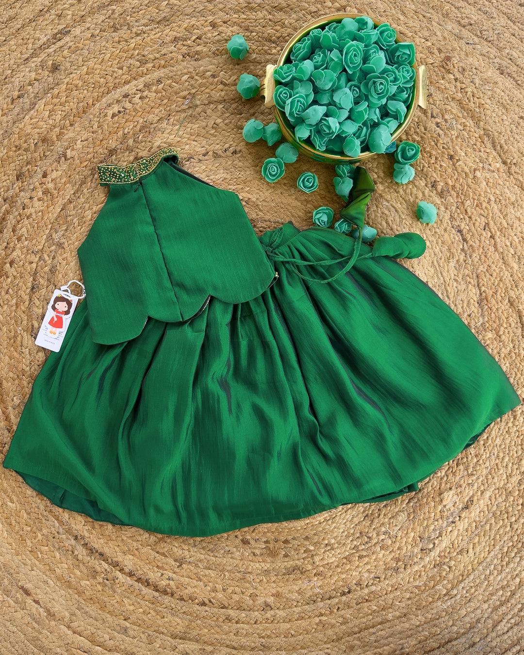 Bottle Green Lehenga Choli for Girls Heavy Handwork Dress – Stanwells Kids
