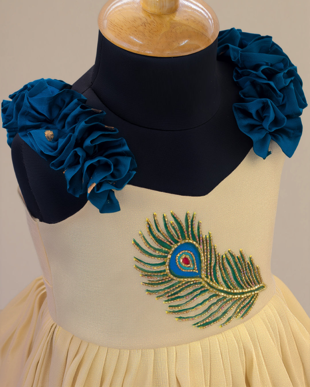 Stanwells Kids Kerala frock for girls cream teal blue peacock Onam dress