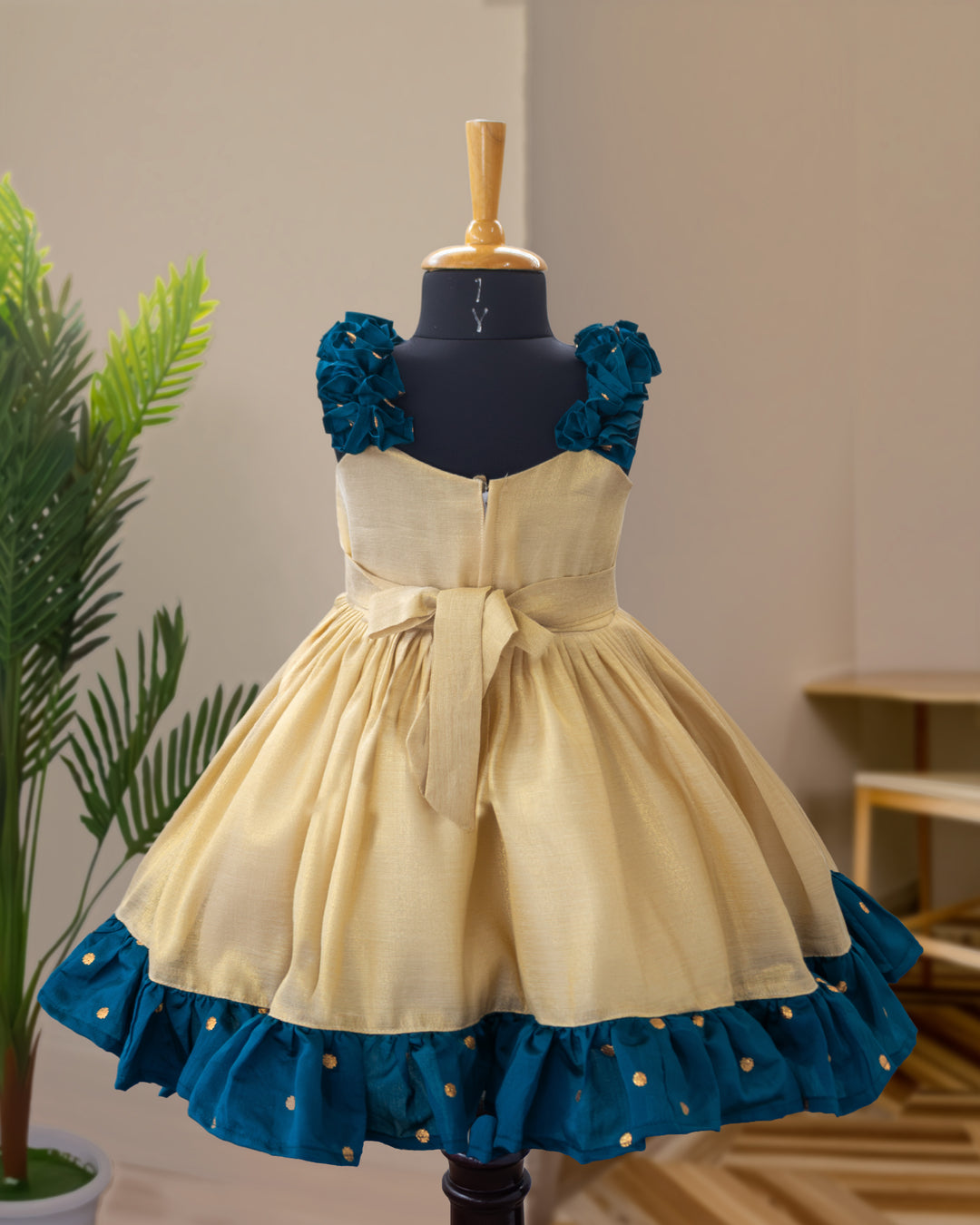 Stanwells Kids Kerala frock for girls cream teal blue peacock Onam dress
