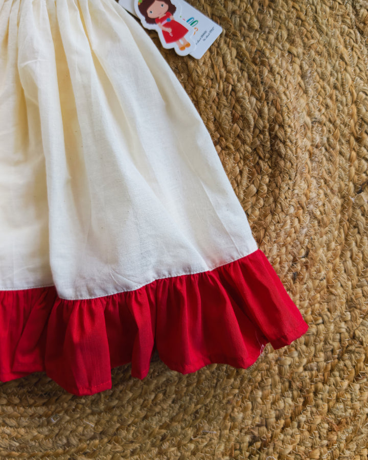 Stanwells Kids Kerala Kasavu frock for girls cream butterfly Onam dress