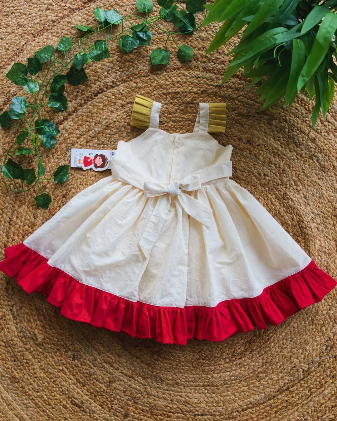 Stanwells Kids Kerala Kasavu frock for girls cream butterfly Onam dress