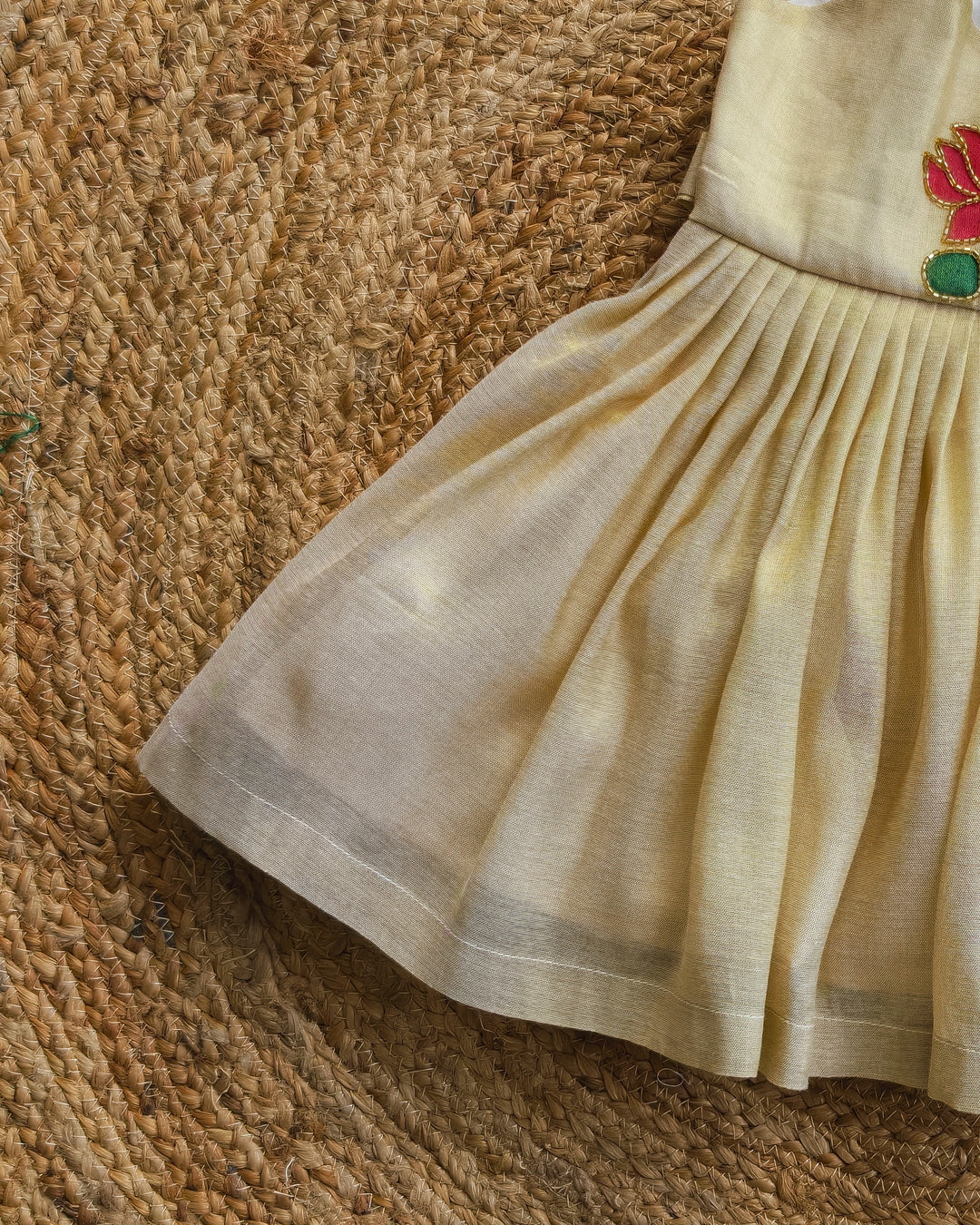 Stanwells Kids Kerala Kasavu frock for girls golden lotus Onam dress