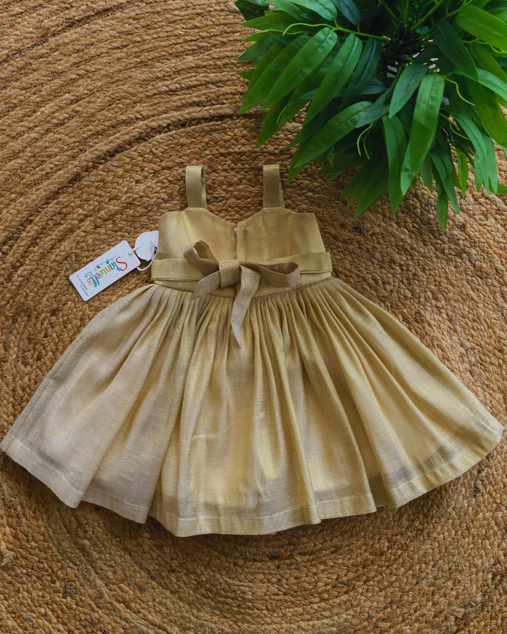 Stanwells Kids Kerala Kasavu frock for girls golden lotus Onam dress