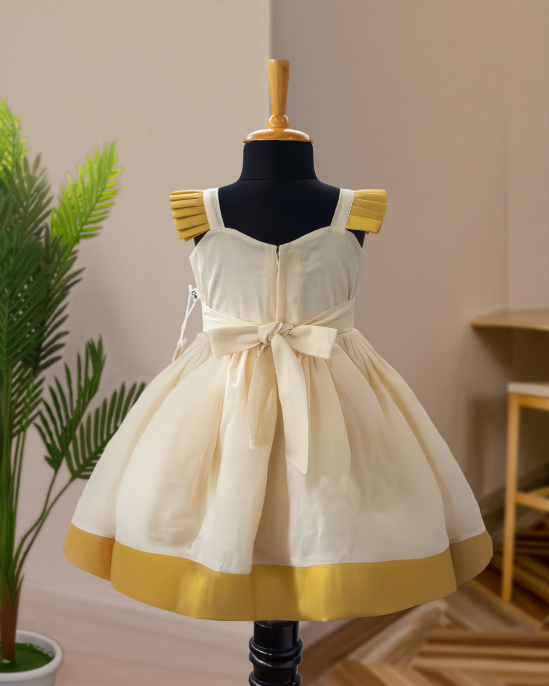Stanwells Kids Kerala Kasavu frock for girls cream golden Onam traditional dress