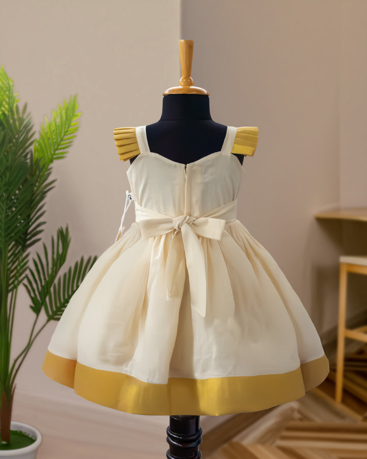Stanwells Kids Kerala Kasavu frock for girls cream golden Onam traditional dress