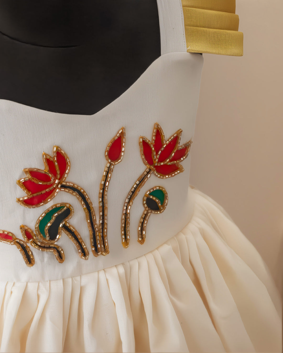 Stanwells Kids Kerala Kasavu frock for girls cream golden Onam traditional dress