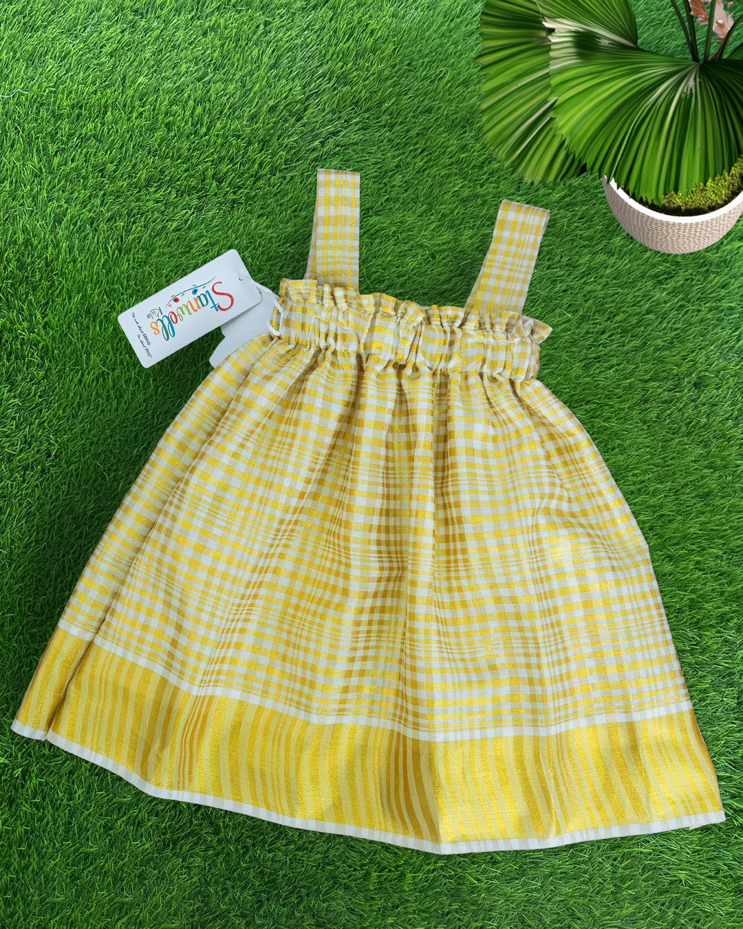 Stanwells Kids newborn frock for baby girl cream green matching headband dress