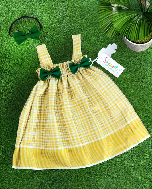 Stanwells Kids newborn frock for baby girl cream green matching headband dress
