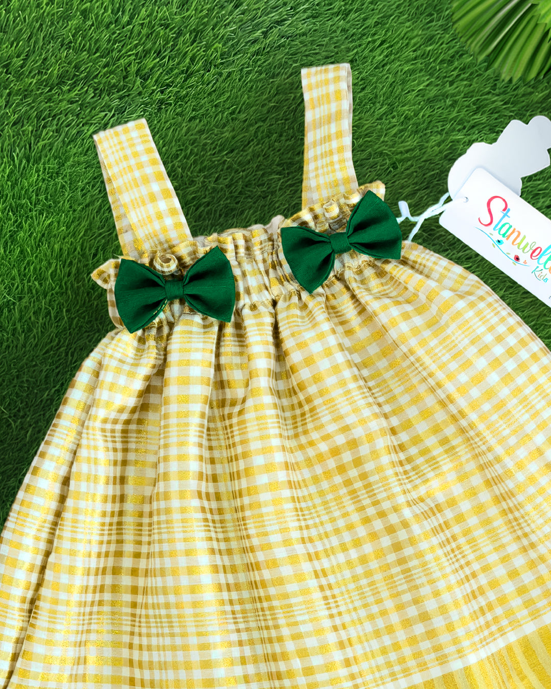Stanwells Kids newborn frock for baby girl cream green matching headband dress