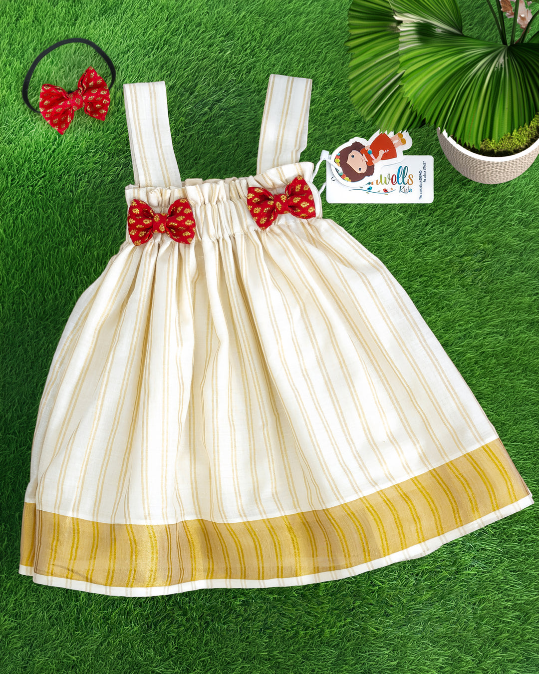 Stanwells Kids newborn frock for baby girl cream maroon matching headband dress
