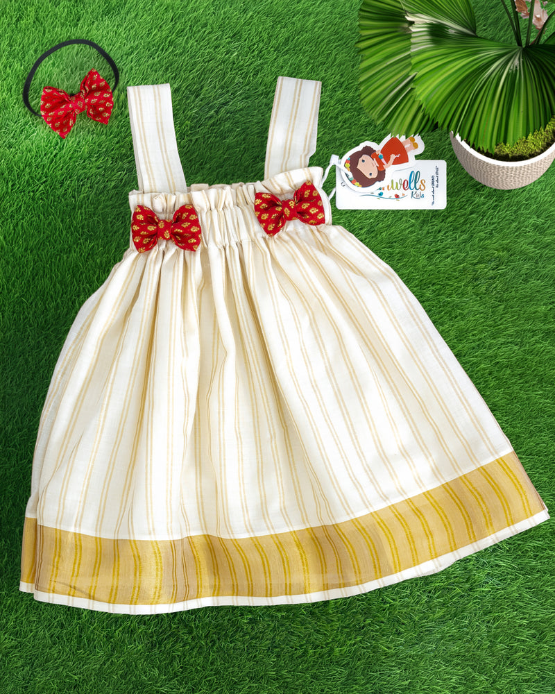 Newborn Frock for Baby Girl Cream Maroon – Matching Headband Dress