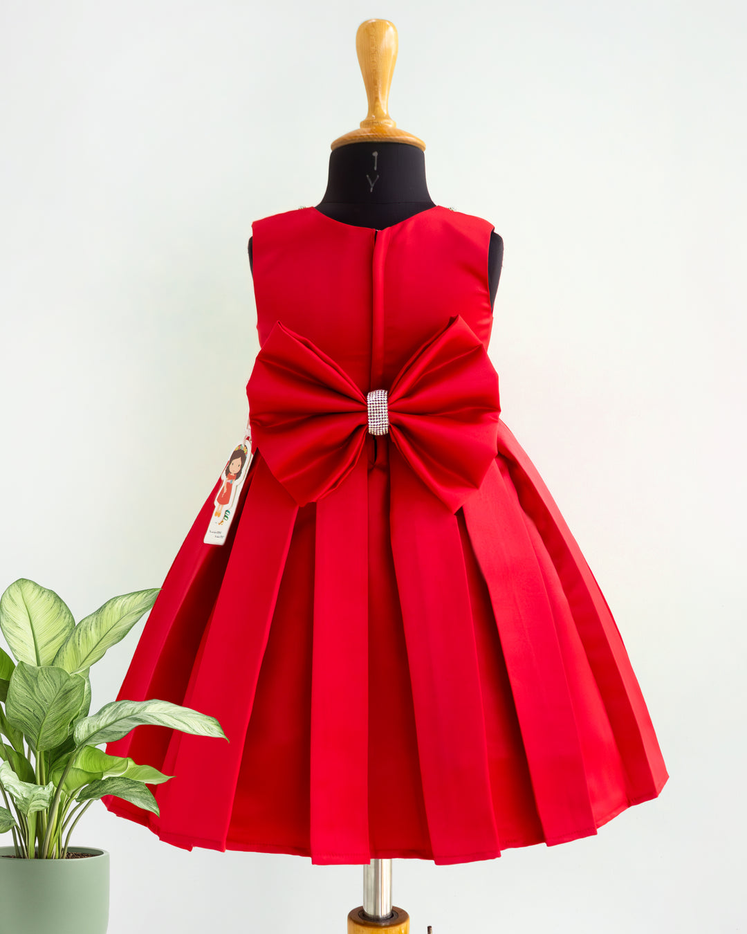 Stanwells Kids red party wear frock for girls satin stone work dress