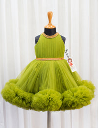 Pea Green Pleated Halter Neck Ruffled Frock for Baby Girl – Stanwells Kids