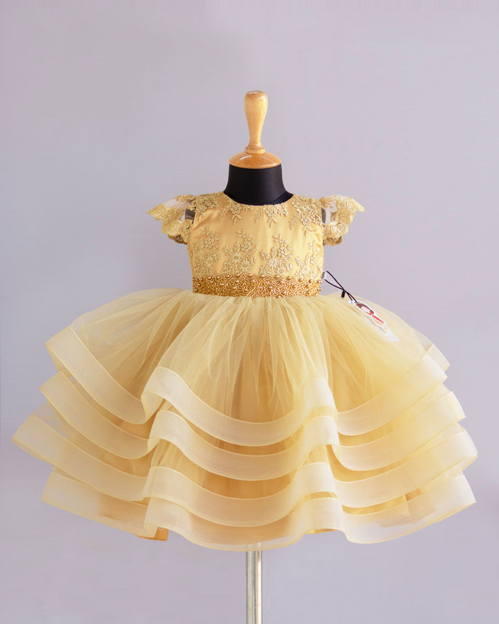 stanwells kids golden shade partywear birthday frock