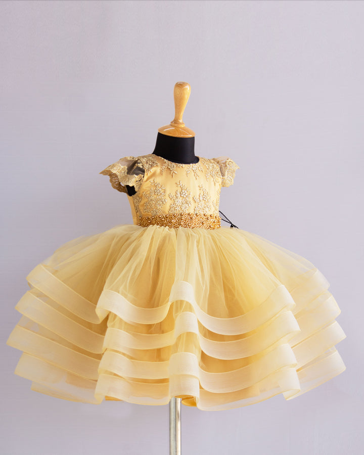 stanwells kids golden shade partywear birthday frock