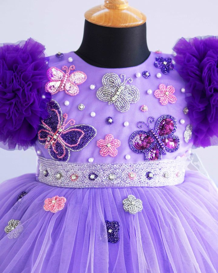 Lavender & Violet Combo Handwork Butterfly theme Partywear Birthday Fr