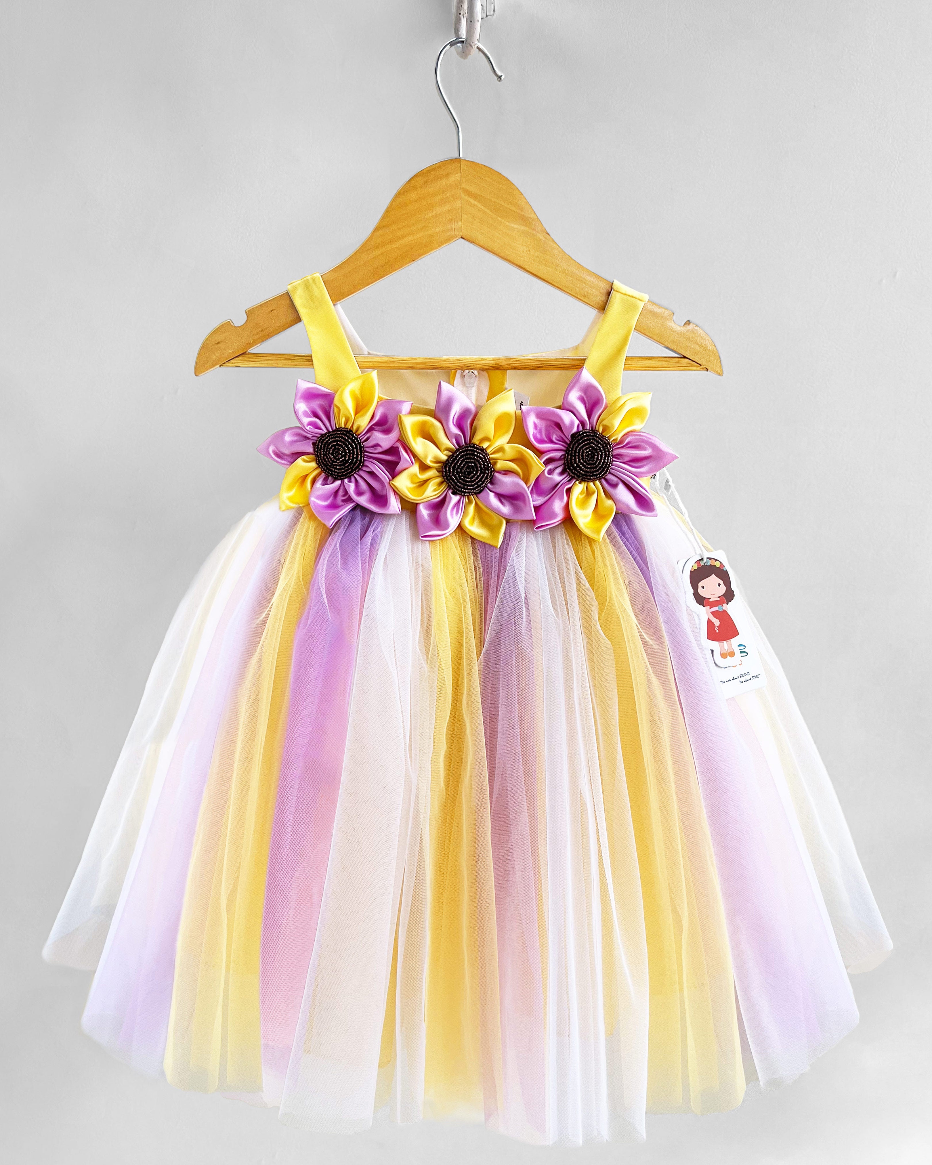 Sunflower Theme Shoulder Strap Partywear Frock for Girls – Birthday Special by Stanwells Kids