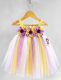 Sun Flower Theme Multi Shaded Strap Sleeves Partywear Frock