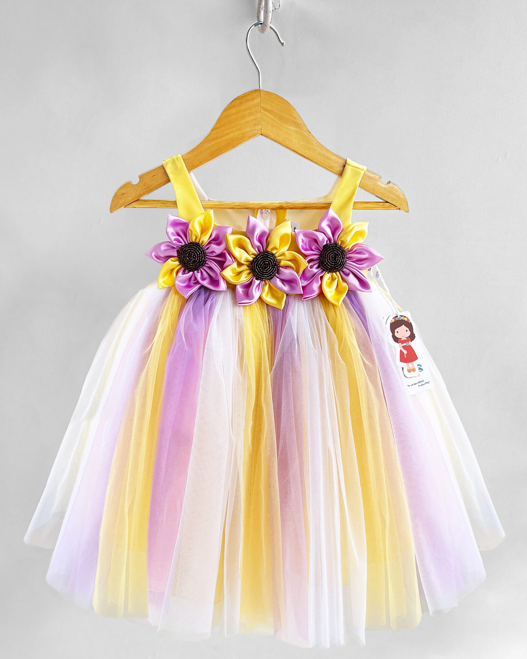 Sunflower Theme Shoulder Strap Partywear Frock for Girls – Birthday Special by Stanwells Kids