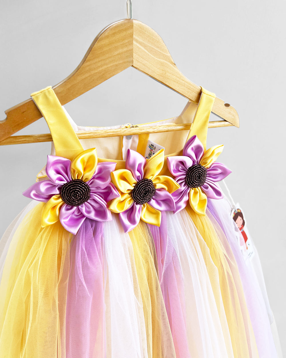 Sunflower Theme Shoulder Strap Partywear Frock for Girls – Birthday Special by Stanwells Kids