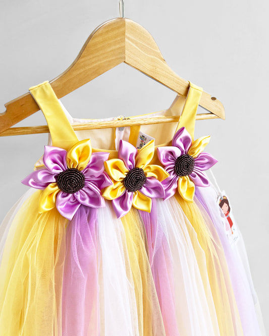 Sunflower Theme Shoulder Strap Partywear Frock for Girls – Birthday Special by Stanwells Kids