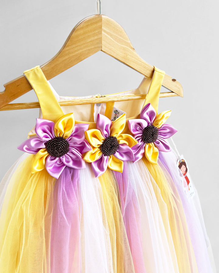 Sunflower Theme Shoulder Strap Partywear Frock for Girls – Birthday Special by Stanwells Kids