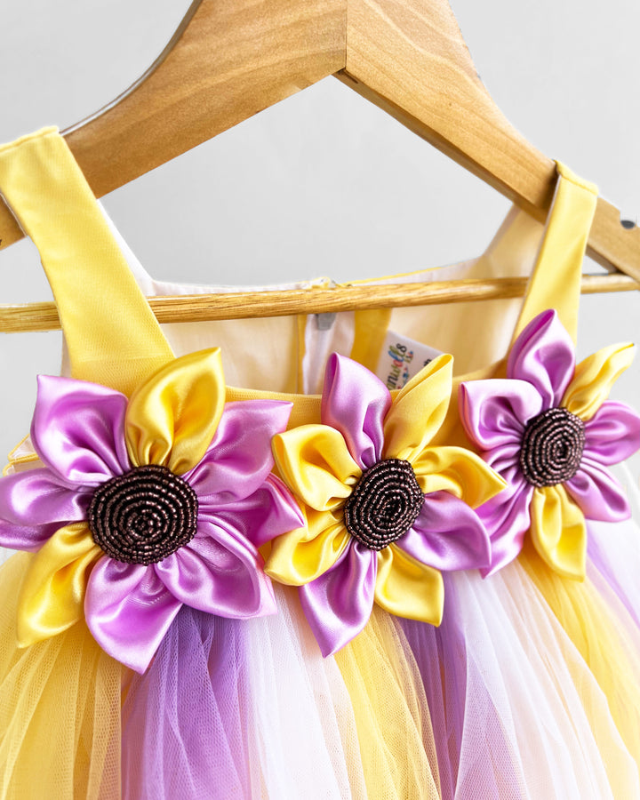 Sunflower Theme Shoulder Strap Partywear Frock for Girls – Birthday Special by Stanwells Kids