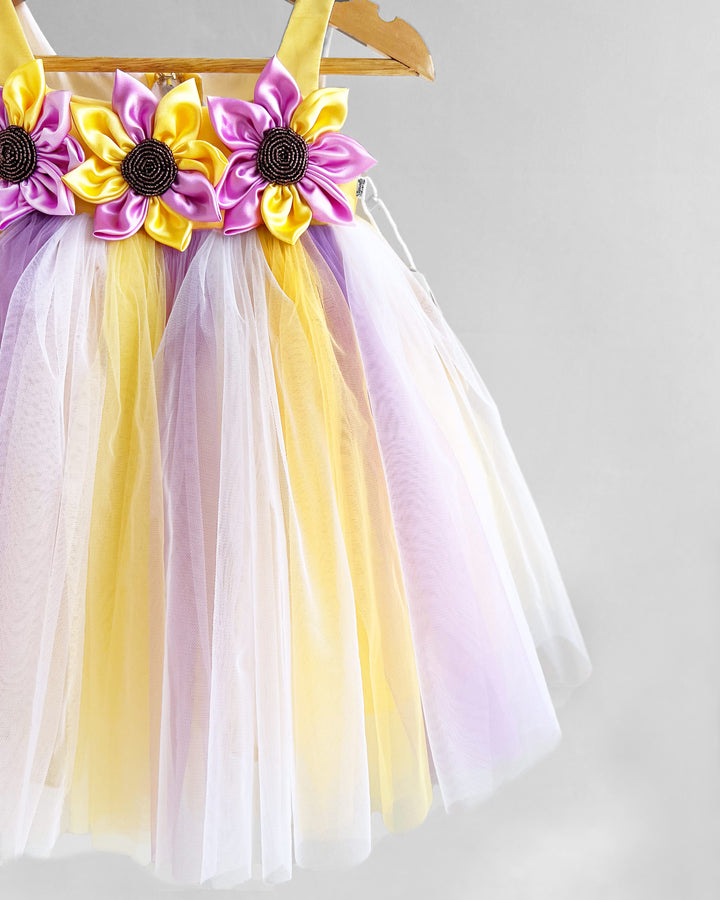 Sunflower Theme Shoulder Strap Partywear Frock for Girls – Birthday Special by Stanwells Kids