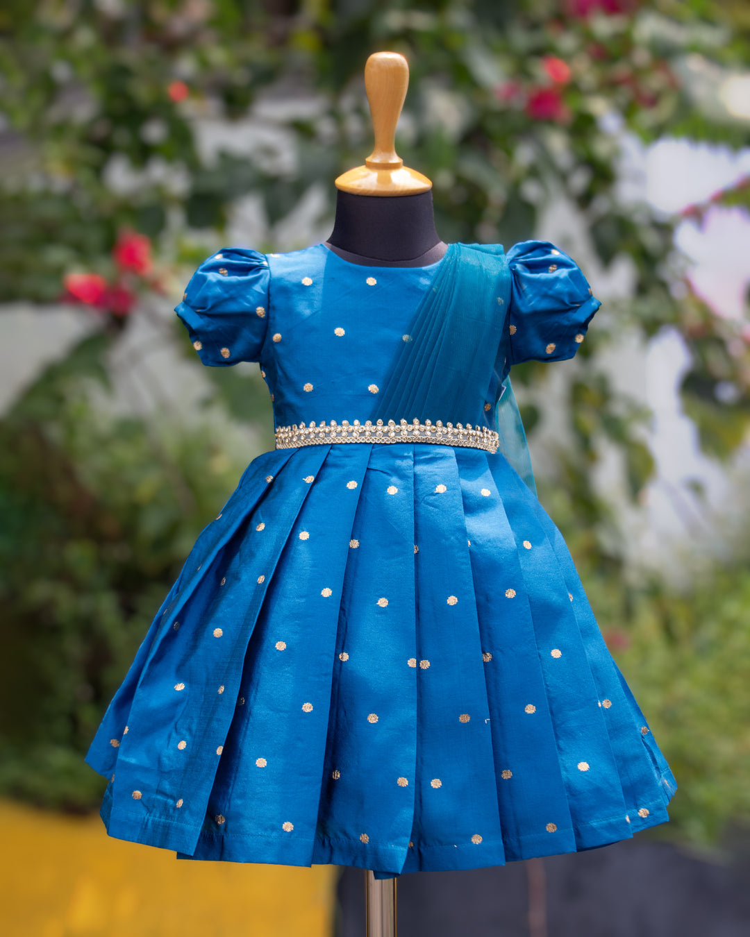 Teal blue silk frock, baby girls birthday dress, ethnic party wear, festive frock, butti design frock