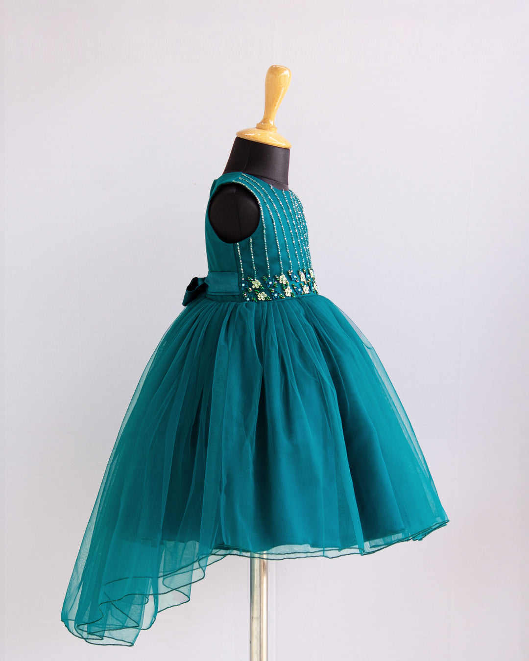 Teal Blue Frock For Baby Girls With Handwork Partywear Up Down