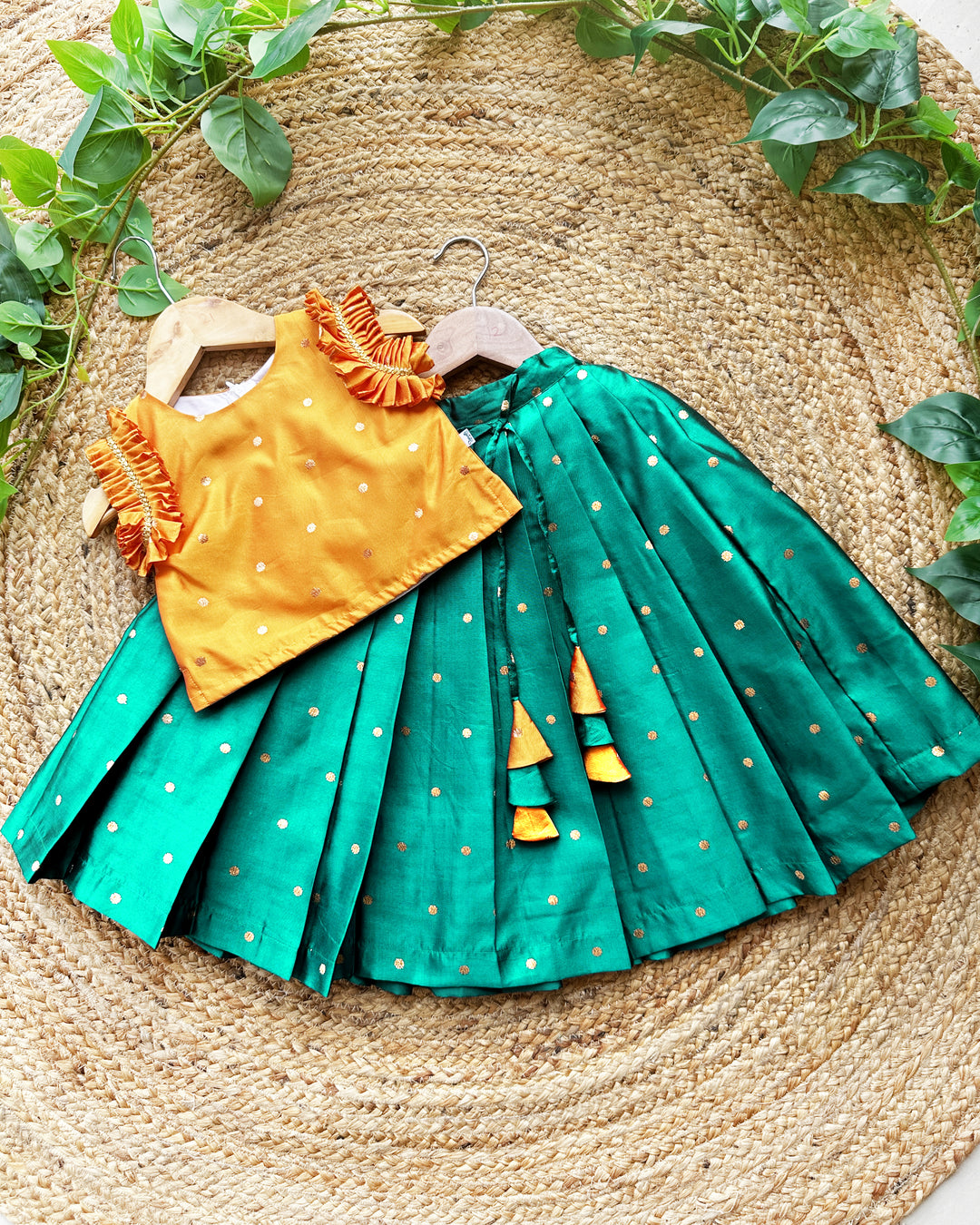 Turquoise green mango yellow silk baby girls birthday dress, traditional lehenga choli, festive kids wear, ethnic baby girl outfit