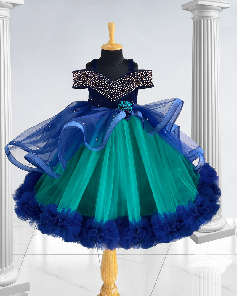 Turquoise Green Navy Blue Heavy Full Gown for Baby Girl – Stanwells Kids