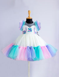 Off White Floral Handwork Unicorn Theme Birthday Frock for Baby Girl – Stanwells Kids
