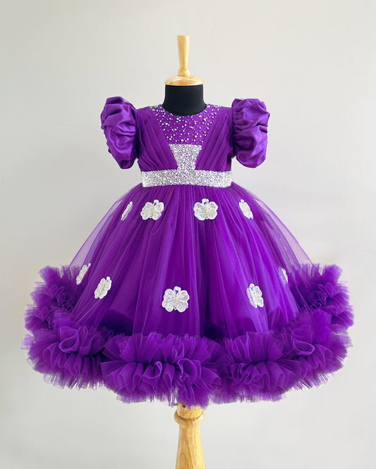Violet Baby Girls Birthday Dress - Butterfly Theme Handwork Party Frock by Stanwells Kids