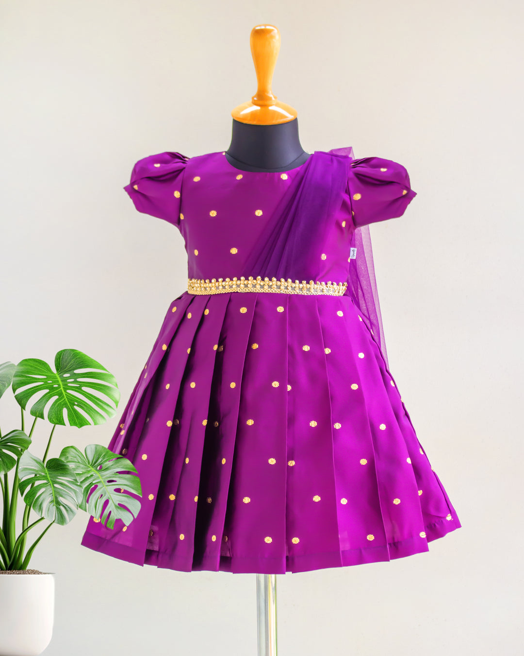 Violet silk butti frock, ethnic party wear, baby girl birthday dress, festive kids frock, violet shade girls frock