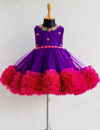 Violet And Rani Pink Combo Handwork Party Perfect Ruffles Birthday Frock