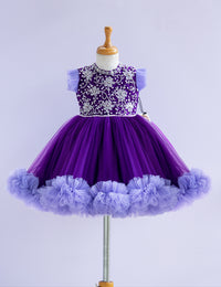 Violet Lavender High Neck Handwork Ruffles Frock for Baby Girl – Stanwells Kids