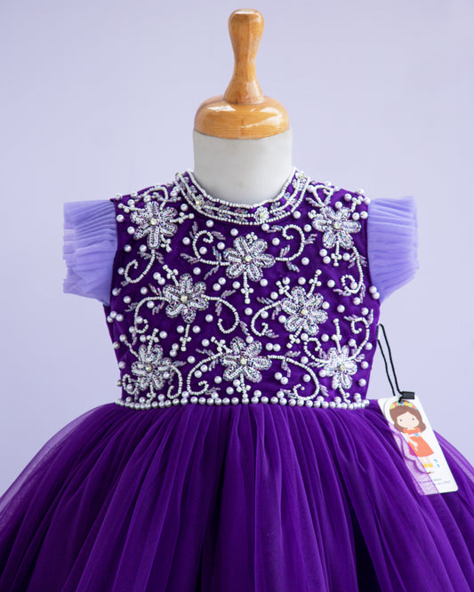 Violet lavender ruffles frock side view baby girl – Stanwells Kids