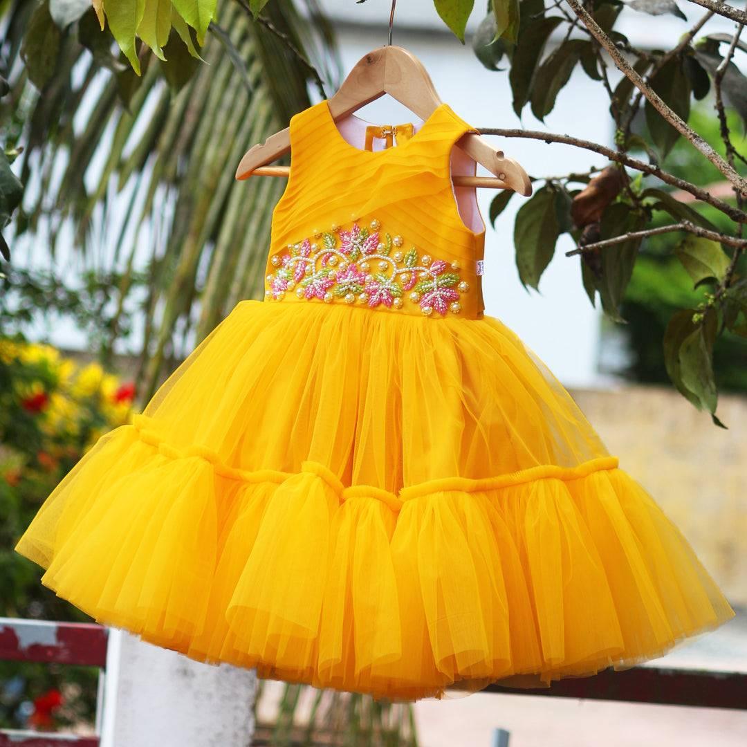 Mango Yellow Beads Handwork Birthday Frock – Stanwells Kids