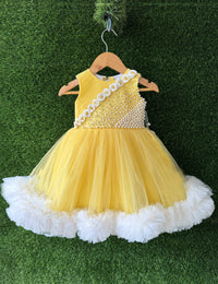 Baby Yellow & White combo Baby-Girls Pearl Work Flower Frock
