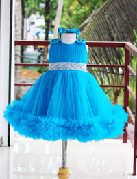 Sky Blue Ruffled Pleated Bow Frock for Baby Girl – Stanwells Kids