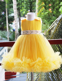 Yellow Ruffled Pleated Bow Frock