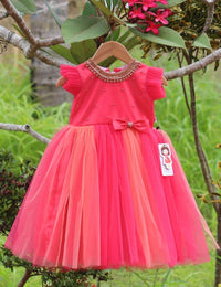 Pink Peach Handworked Bow Frock for Baby Girl – Stanwells Kids