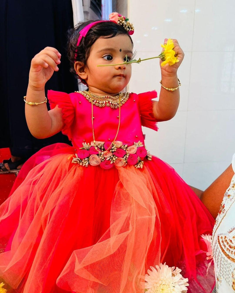 Peach Pink Handwork Flower Frock for Baby Girl – Stanwells Kids